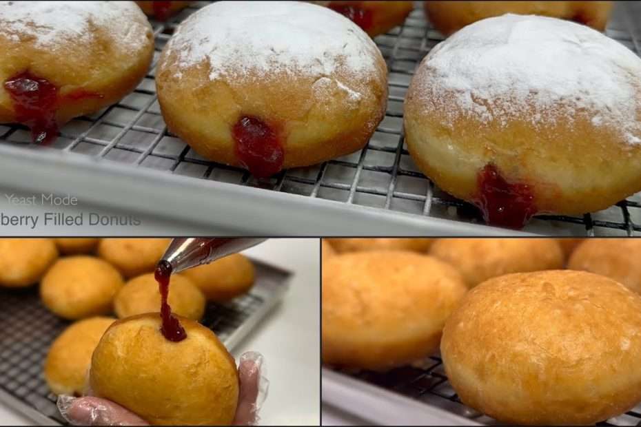 Strawberry filled Soft Donuts with homemade strawberry jam recipe